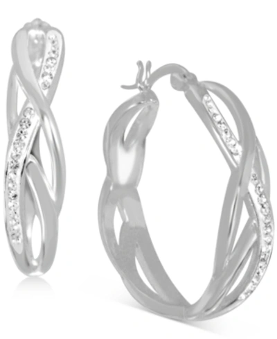 Essentials Crystal Braided Medium Hoop Earrings In Silver-plate Or Gold Plate, 1.24"