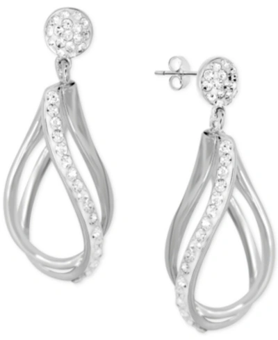 Essentials Crystal Double Teardrop Hoop Earrings In Silver-plate