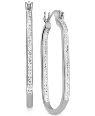 Essentials Crystal In & Out Oblong Hoop Earrings In Silver-plate