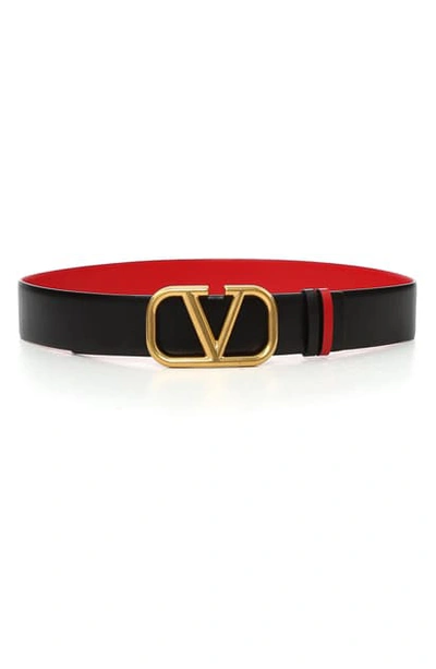 Valentino Garavani Vlogo Buckle Reversible Leather Belt In Nero/ Rouge