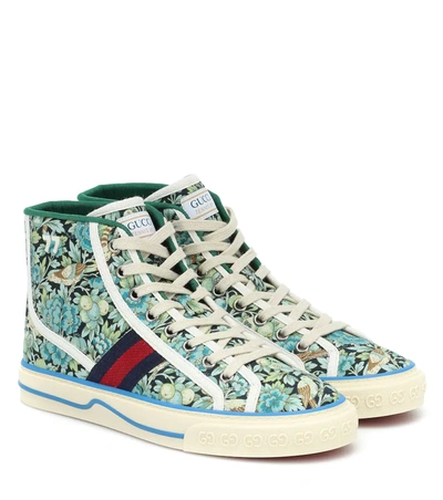 Gucci X Liberty London Tennis 1977 Floral High Top Sneaker In Green