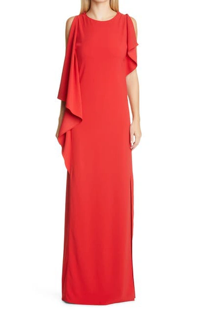 St John Draped Stretch Cady Gown In Red Orange