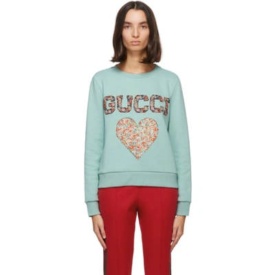 Gucci X Liberty London Floral Print Applique Organic Cotton Sweatshirt In Blue