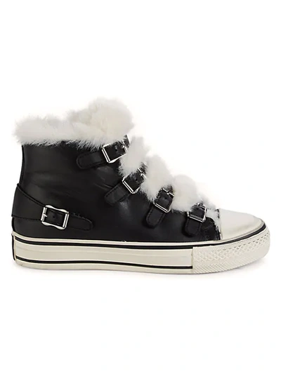 Ash Women's Valant Faux Fur Trim Leather High-top Sneakers In Black White