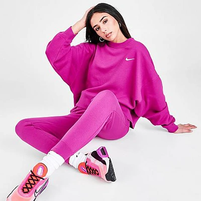 Nike Women's Sportswear Essential Fleece Crewneck Sweatshirt In Cactus Flower/white