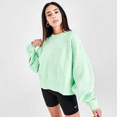 Nike Women's Sportswear Essential Fleece Crewneck Sweatshirt In Cucumber Calm/white