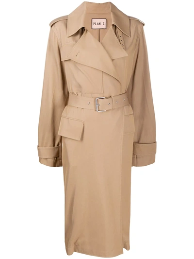 Plan C Belted Trench Coat In Neutrals