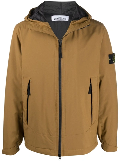 Stone Island Shell-r Logo-plaque Jacket In Brown