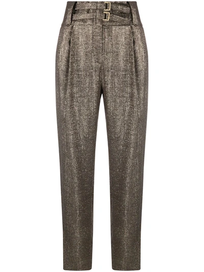 Pinko Metallic High-waisted Trousers In Gold