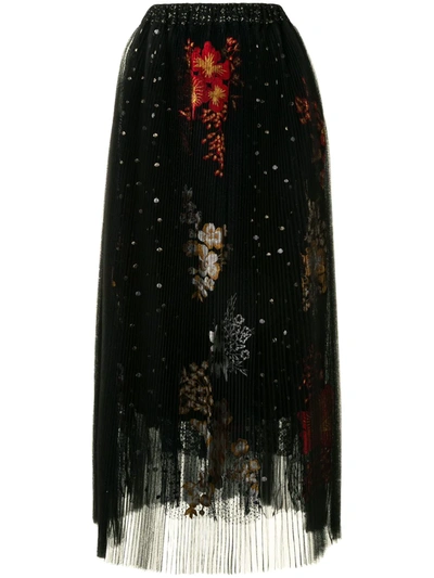 Biyan Embroidered Pleated Midi Skirt In Black