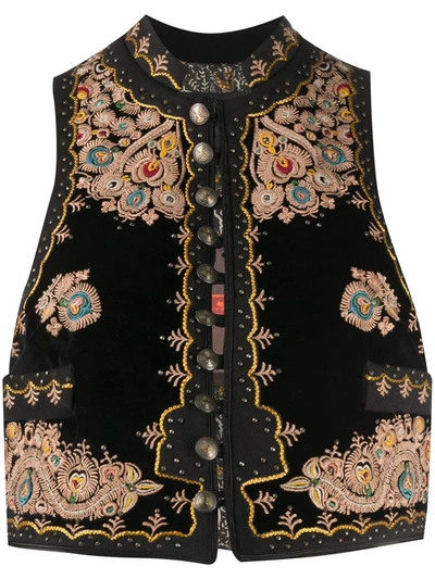 Etro Embroidered Crop Waistcoat In Black