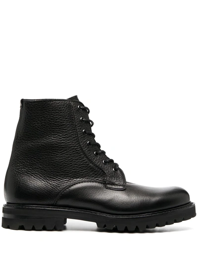 Church's Dark Brown Leather Combat Boot In Black