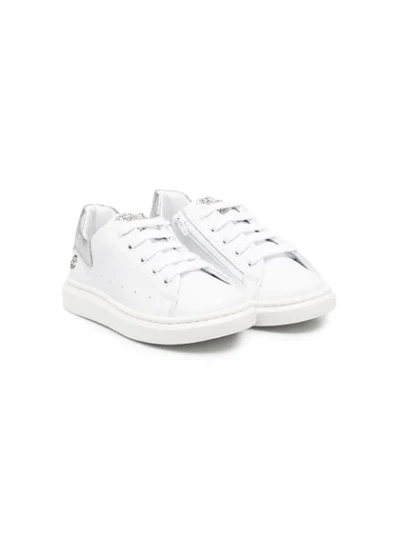 Florens Kids' Glittery Panel Leather Sneakers In White