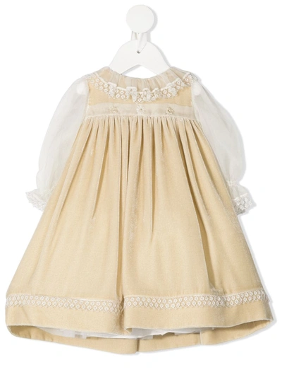 La Stupenderia Babies' Embroidered Sheer-panel Dress In Neutrals