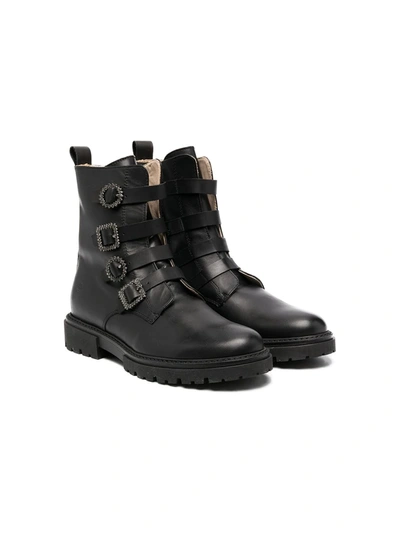 Florens Teen Crystal Buckled Ankle Boots In Black