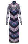 Afrm Shailene Sheer Long Sleeve Dress In Pink/ Navy Chevron Tie Dye