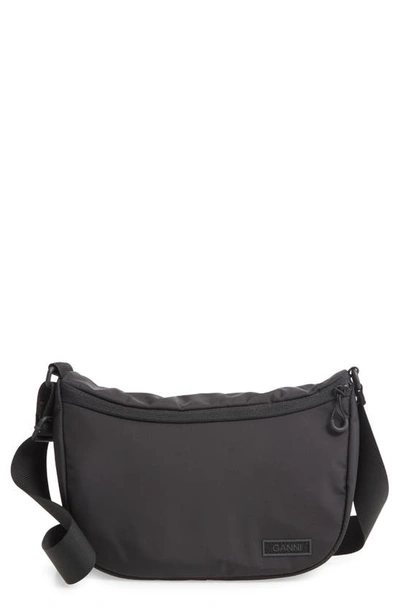 Ganni Tech Fabric Saddle Shoulder Bag In Black