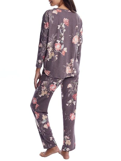 Flora Nikrooz Kathy Floral Knit Pajama Set In Burgundy