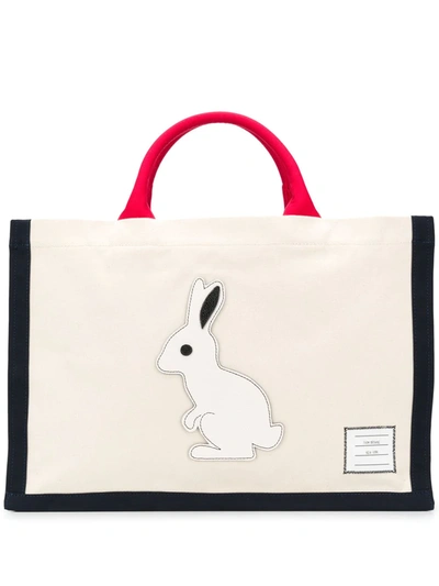 Thom Browne Animal Icon Square Tote In White