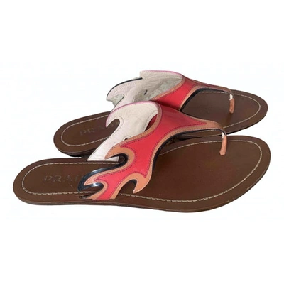 Pre-owned Prada Flame Patent Leather Flip Flops In Pink