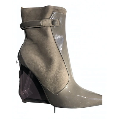 Pre-owned Pollini Patent Leather Boots In Grey