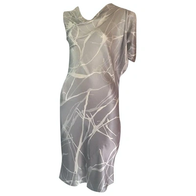 Pre-owned Calvin Klein Collection Silk Mid-length Dress In Grey