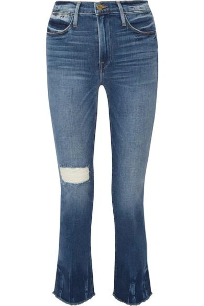 Frame Le High Distressed Straight-leg Jeans In Mid Denim