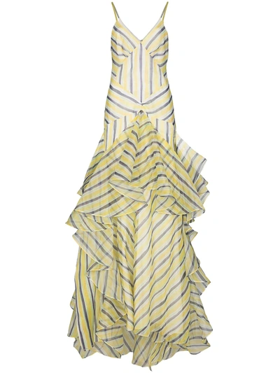 Rosie Assoulin Watercolour Stripe Tiered Gown In Yellow