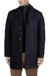 Cole Haan Wool Blend Topcoat With Inset Knit Bib In Navy