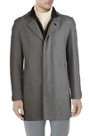 Cole Haan Wool Blend Topcoat With Inset Knit Bib In Light Grey