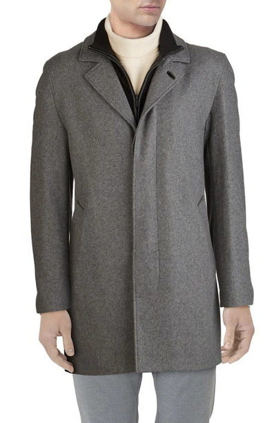 Cole Haan Wool Blend Topcoat With Inset Knit Bib In Light Grey