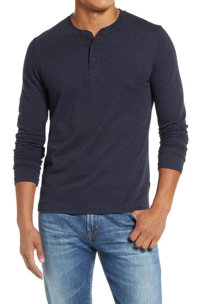 Billy Reid Herringbone Terry Long Sleeve Henley T-shirt In True Navy