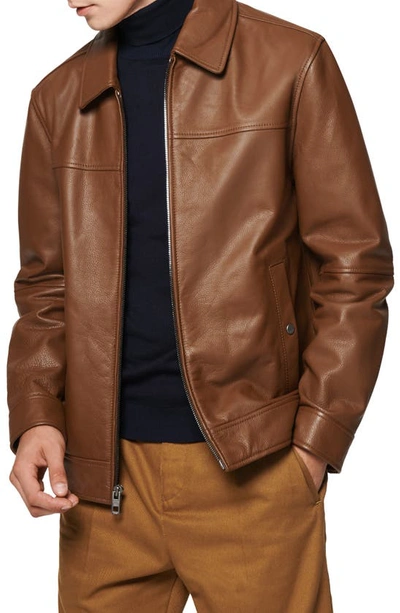 Andrew Marc Waxed Leather Shirt Jacket In Whiskey