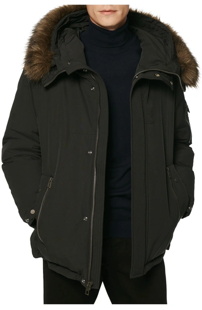 Andrew Marc Daytona Faux Fur Trim Hooded Down Snorkel Jacket In Black