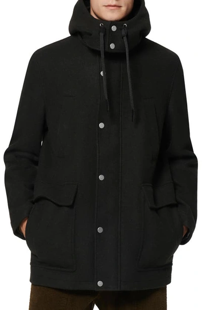 Andrew Marc Men's Newport Hooded Stretch Wool Coat W/ Removable Shearling In Dark Charcoal