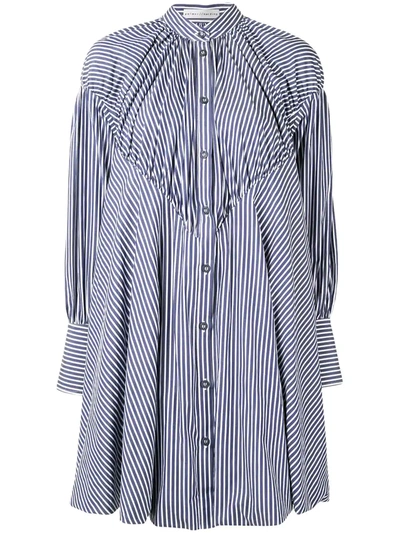 Palmer Harding Gathered Striped Cotton-poplin Mini Shirt Dress In Navy
