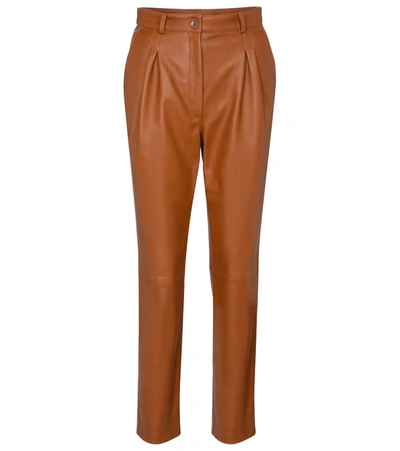 Etro High-rise Slim Leather Pants In Brown