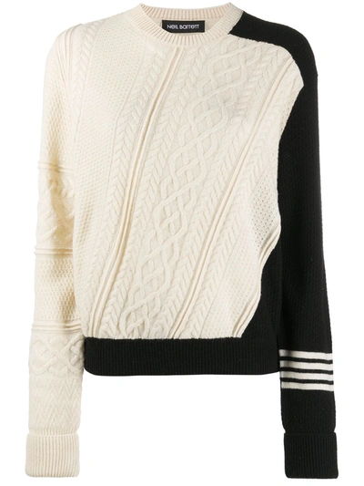 Neil Barrett Panelled Cable-knit Jumper In Neutrals