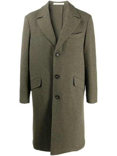 Massimo Alba Single Breasted Herringbone Coat In Green