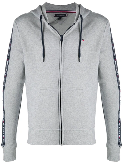 Tommy Hilfiger Logo-tape Zipped Hoodie In Grey | ModeSens