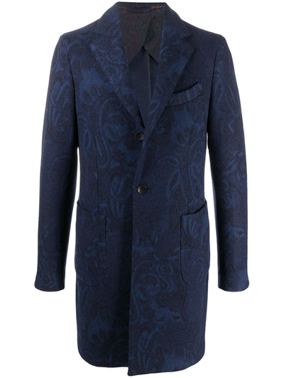 Etro Single-breasted Paisley Pattern Coat In Blue