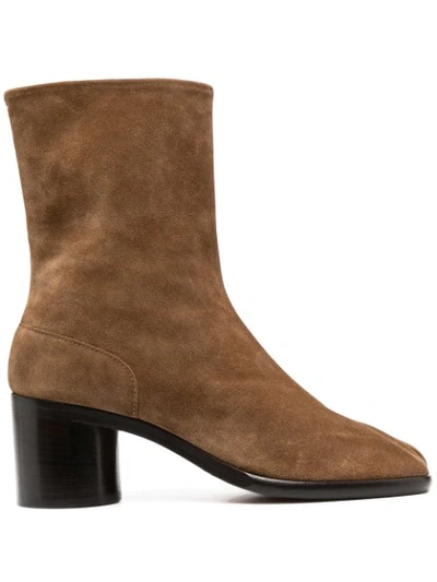 Maison Margiela Tabi Suede Boots In Brown
