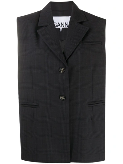 Ganni Checked Inverted Pleat Waistcoat In Black