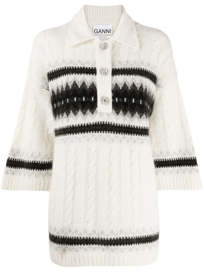 Ganni Crystal-embellished Fair Isle Alpaca-blend Sweater In Multi-colour
