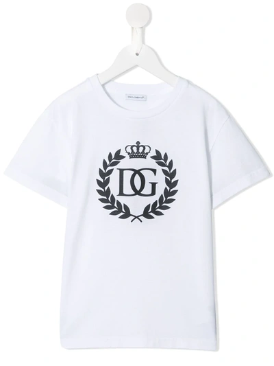 Dolce & Gabbana Kids' Jersey T-shirt With Dg Crown Logo In White