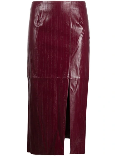 Rotate Birger Christensen Faux Leather Midi Skirt In Red