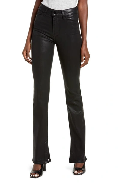 Paige Transcend Manhattan High Waist Bootcut Jeans In Black Fog Luxe Coating