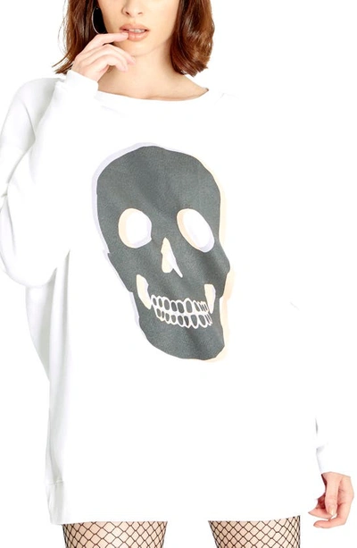Wildfox Roadtrip Skull Graphic Pullover In Clean White