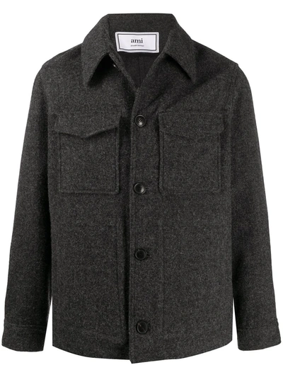Ami Alexandre Mattiussi Pocket Detail Wool Coat In Grey
