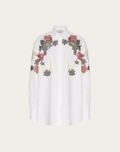 Valentino Compact Poplin Intarsia Shirt In White/multicolor